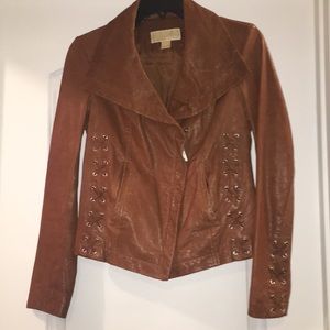 Michael Kors Leather Jacket Chestnut Luggage Col